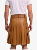 Tan Brown Leather Kilt For Men Tactical Utility Kilts