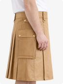 Tan Genuine Leather Utility Kilt with Cargo Pockets & D-Rings