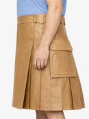 Tan Genuine Leather Utility Kilt with Side Pockets
