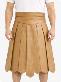 Tan Leather Highland Kilt Adjustable Buckle Waist & Classic Pleats