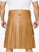 Tan Leather Utility Kilt with Chain Detailing & Adjustable Straps
