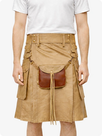 Tan Leather Utility Kilt with Front Sporran