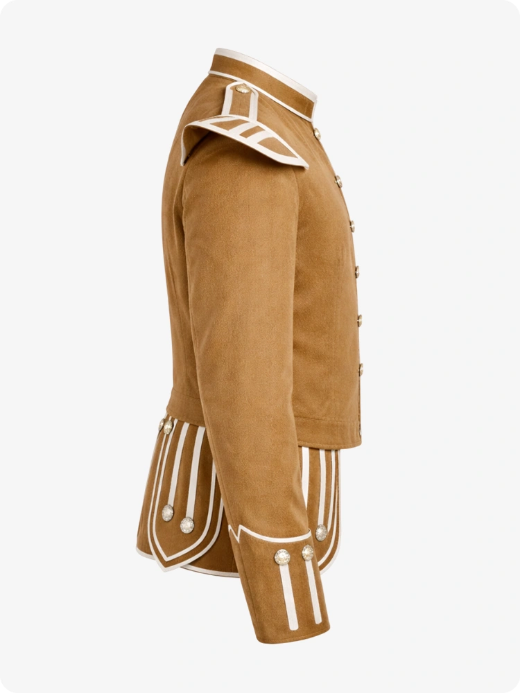 Giacca Doublet Militare Scozzese Tan con Rifiniture Argento e Spalline
