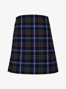 Plaid kilt with green, red, and white pattern on a white background