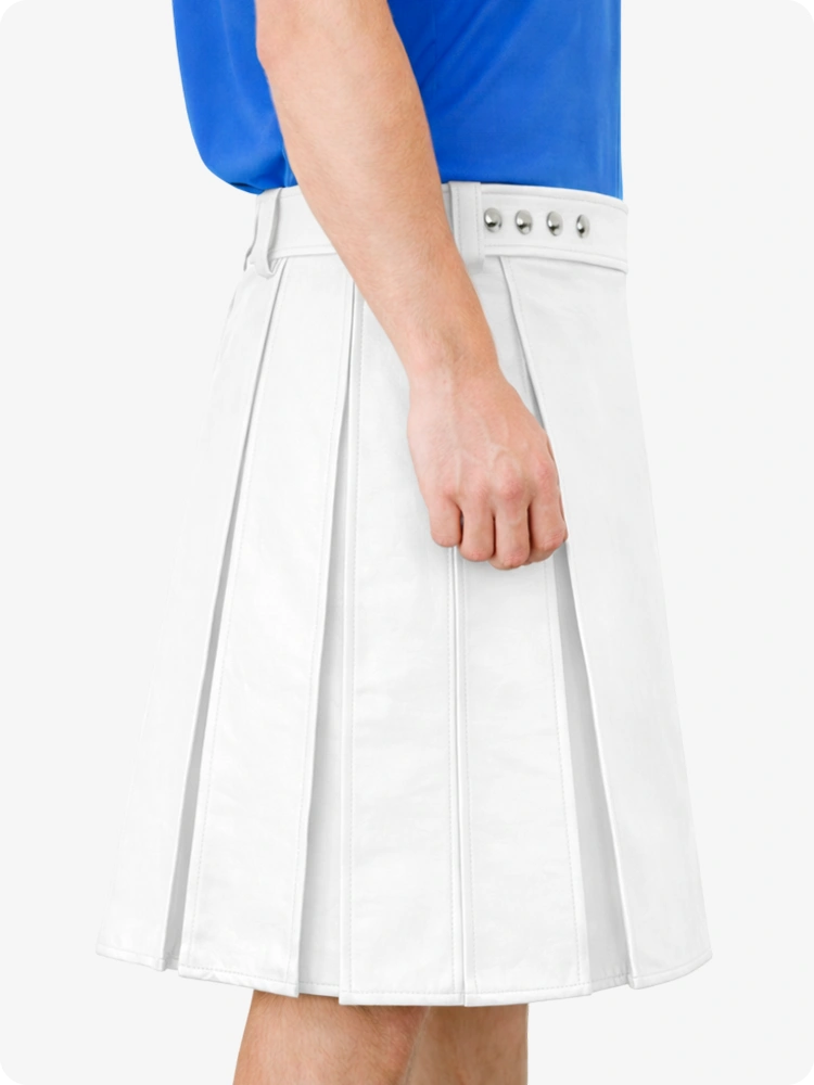 Kilt utility in vera pelle bianca con fascia in vita borchiata