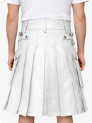 White pleated skirt worn by a person on a white background