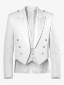 White tailcoat with silver buttons on a white background