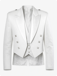 White tailcoat with silver buttons on a white background