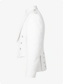 White blazer on a mannequin against a white background