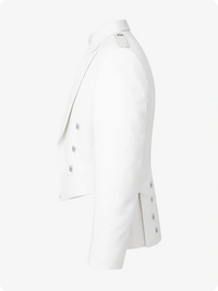 White blazer on a mannequin against a white background