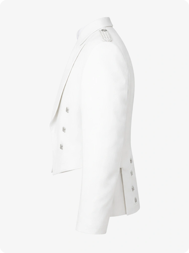White blazer on a mannequin against a white background