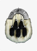 White Rabbit Fur Sporran With 5 Black Fur Tassels