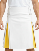 White kilt with yellow accents worn by a person