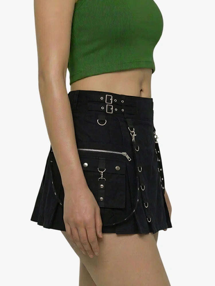 Kilt utility gotico nero da donna