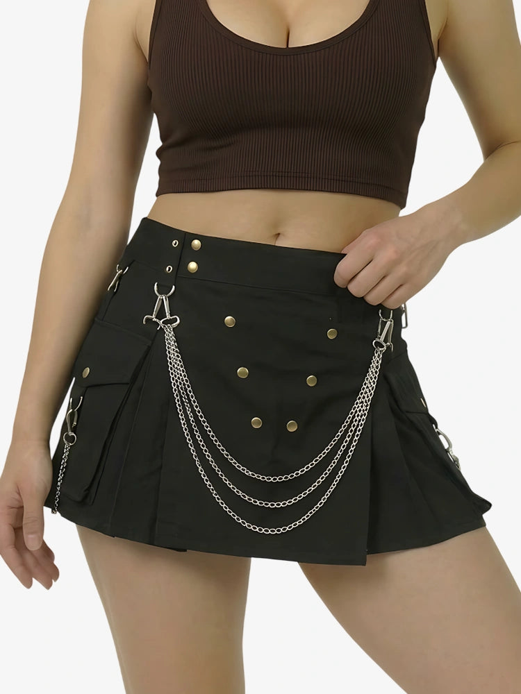 Kilt cargo utility famoso con catene dorate da donna