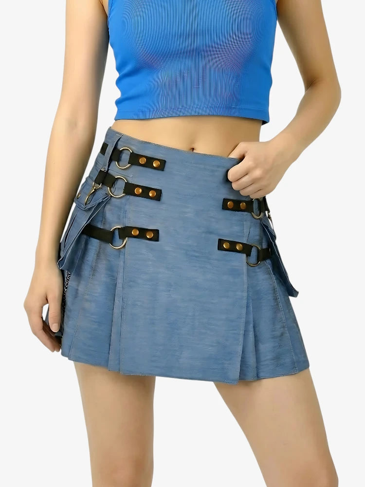 Kilt in Denim Blu Regolabile da Donna