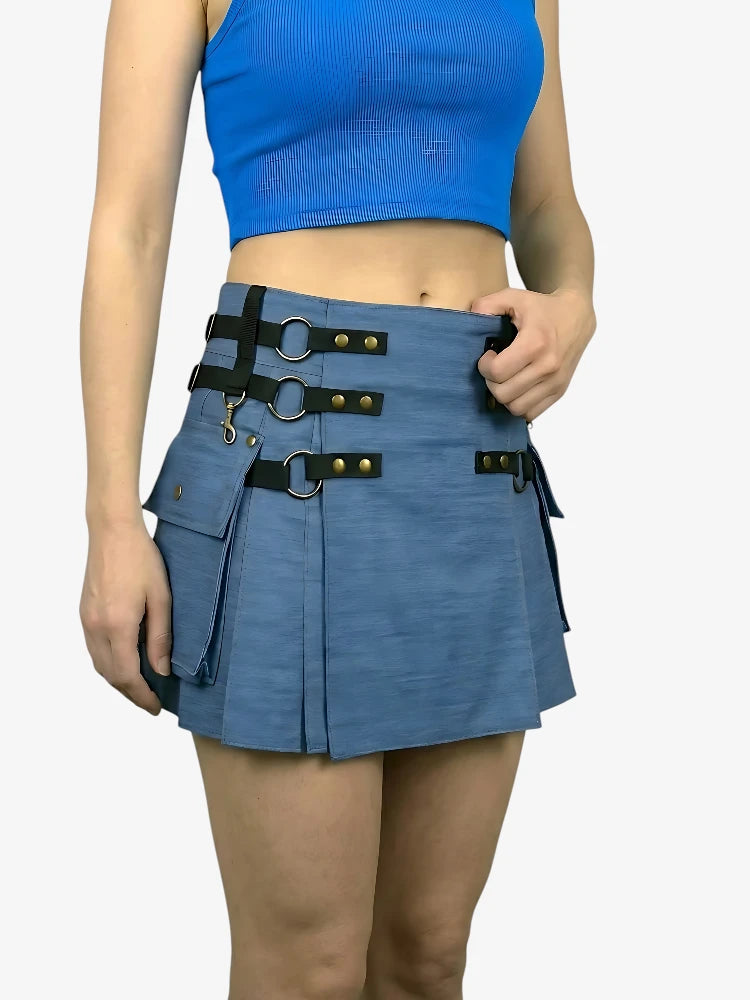 Kilt in Denim Blu Regolabile da Donna