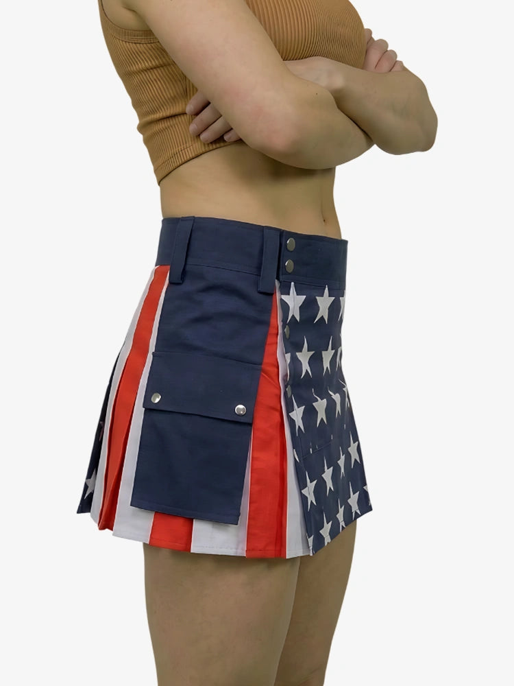 Kilt Utility Tradizionale in Cotone con Bandiera Americana da Donna
