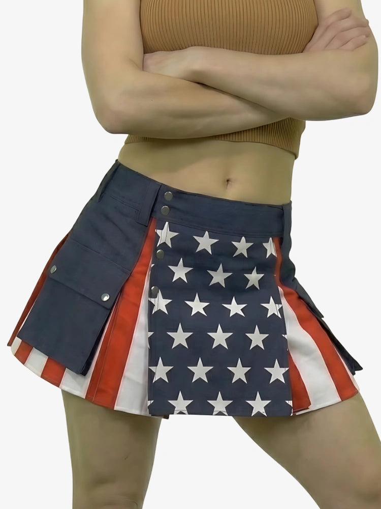 Kilt Utility Tradizionale in Cotone con Bandiera Americana da Donna