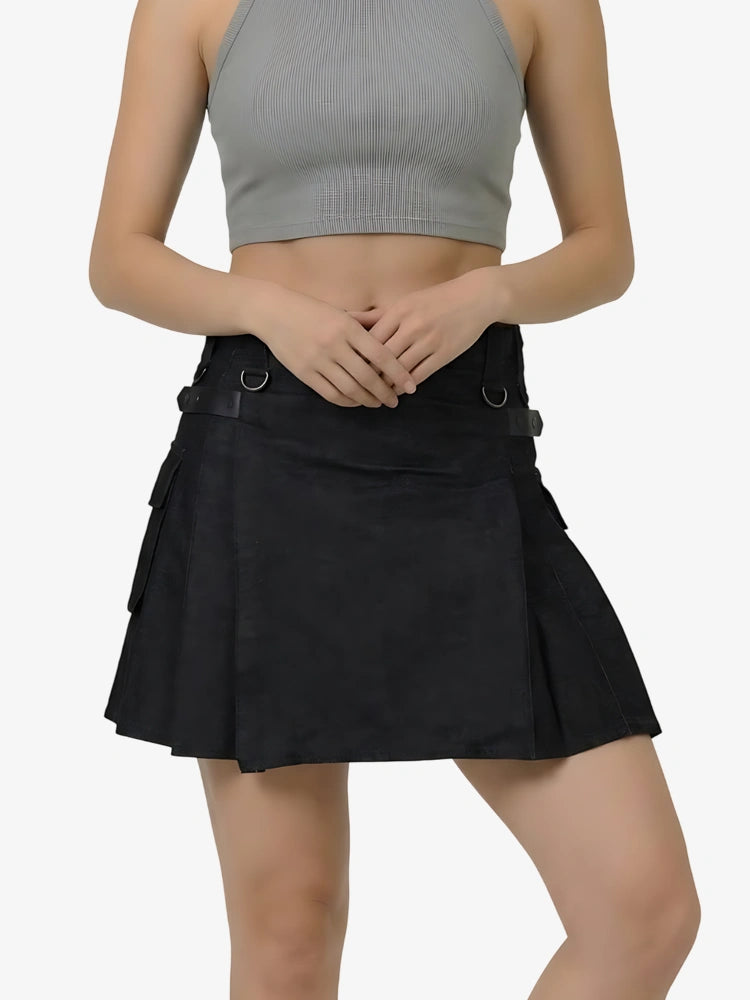 Kilt Utility Nero in Denim da Donna