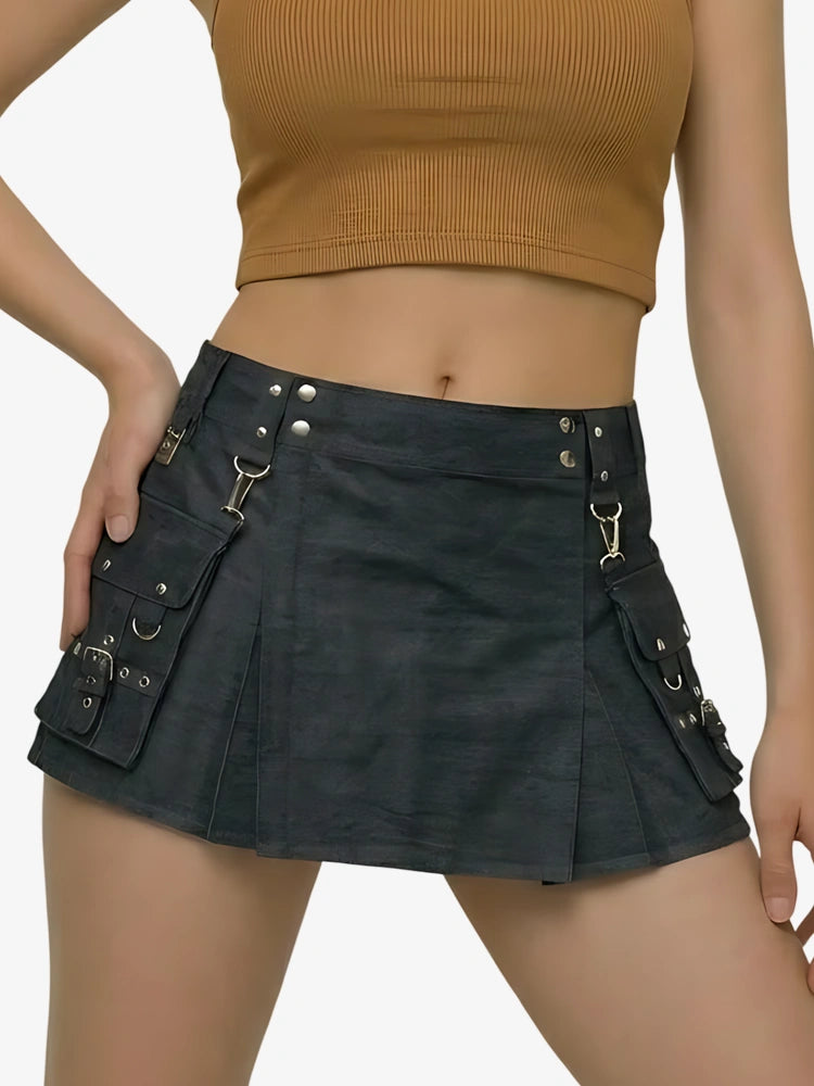 Kilt utility in denim nero premium da donna