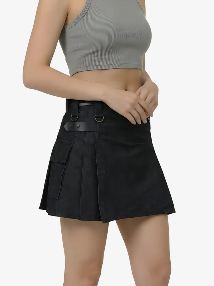 Kilt Utility Nero in Denim da Donna