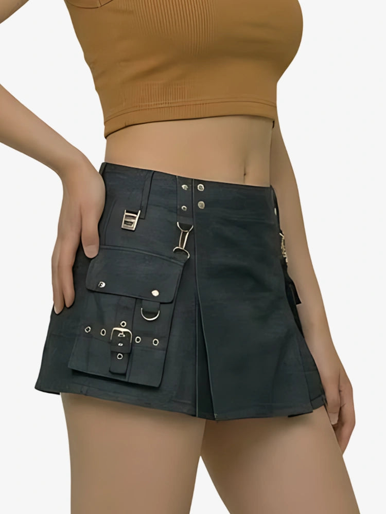 Kilt utility in denim nero premium da donna