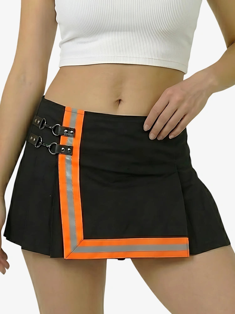 Kilt da pompiere nero con strisce arancioni da donna