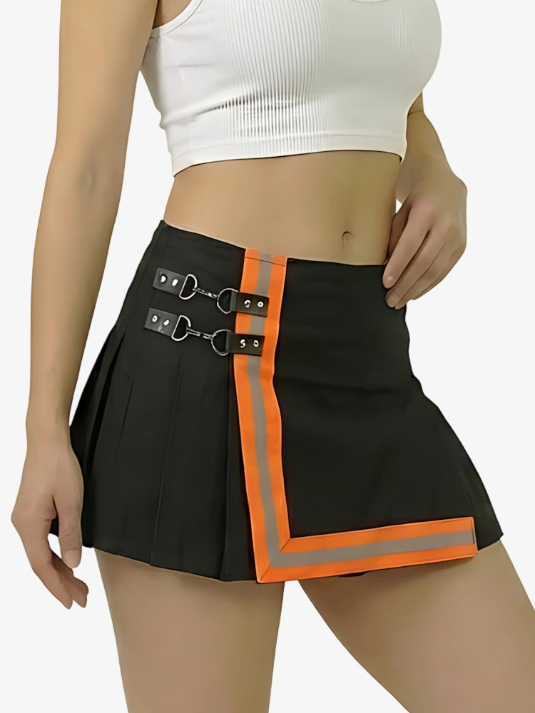Kilt da pompiere nero con strisce arancioni da donna