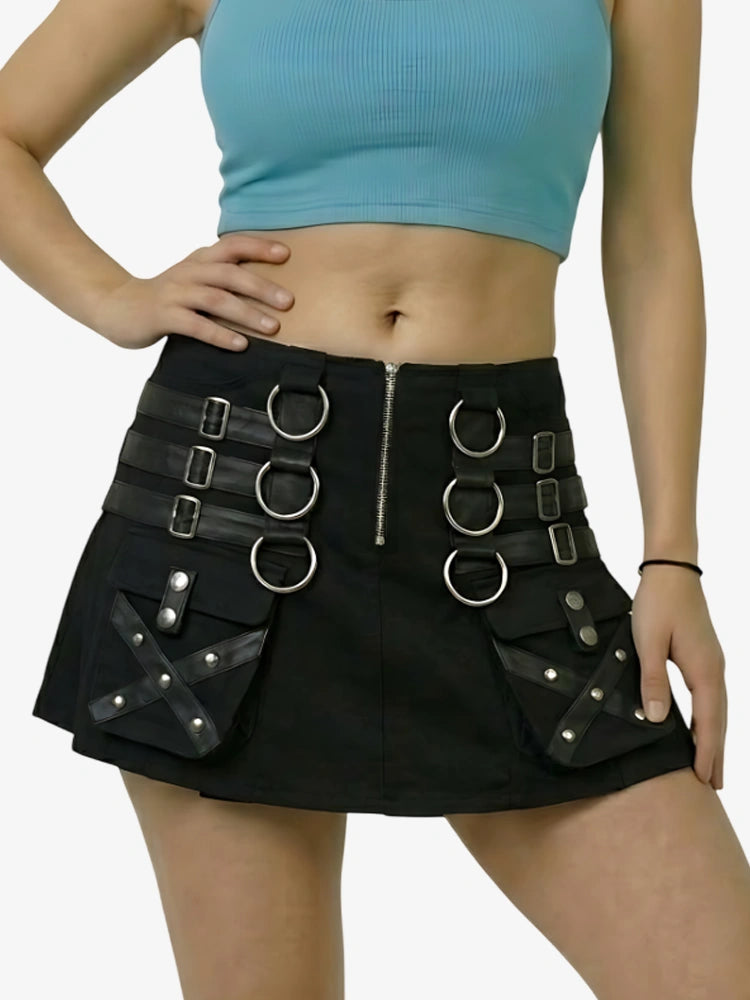 Kilt utility gotico nero da donna