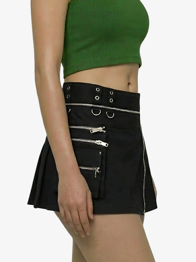 Kilt utility gotico nero da donna