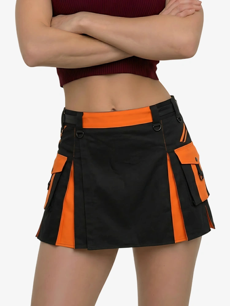 Kilt utility nero e arancione da donna