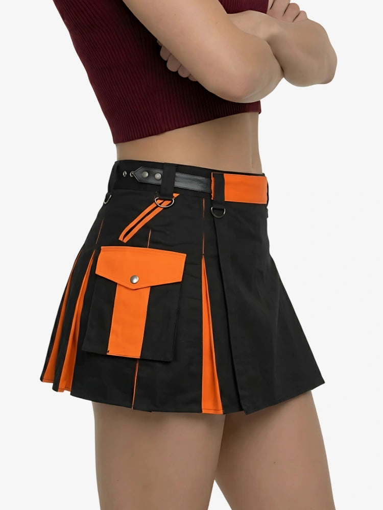 Kilt utility nero e arancione da donna