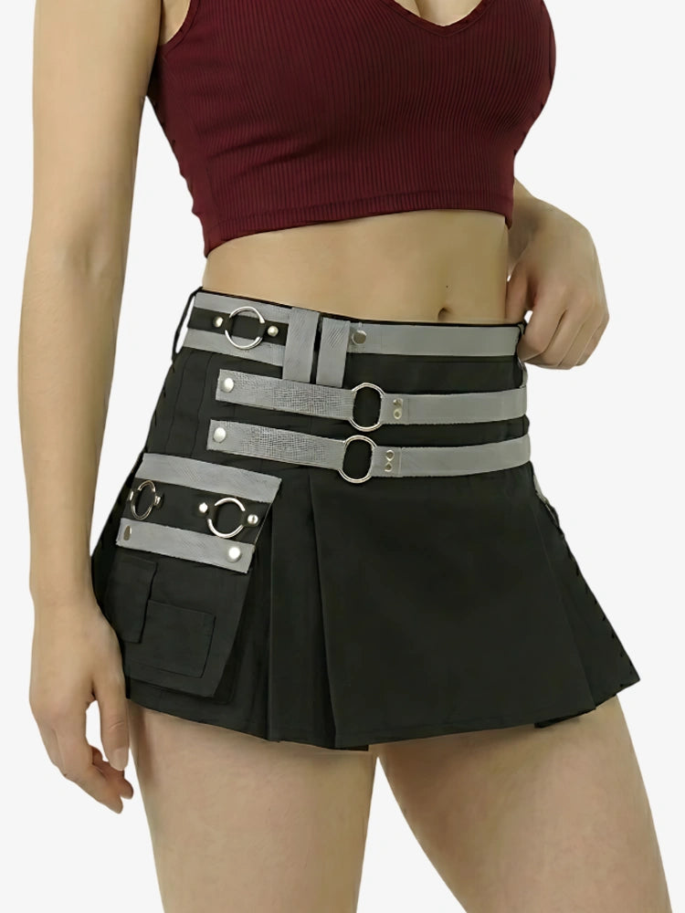 Kilt utility nero e grigio da donna