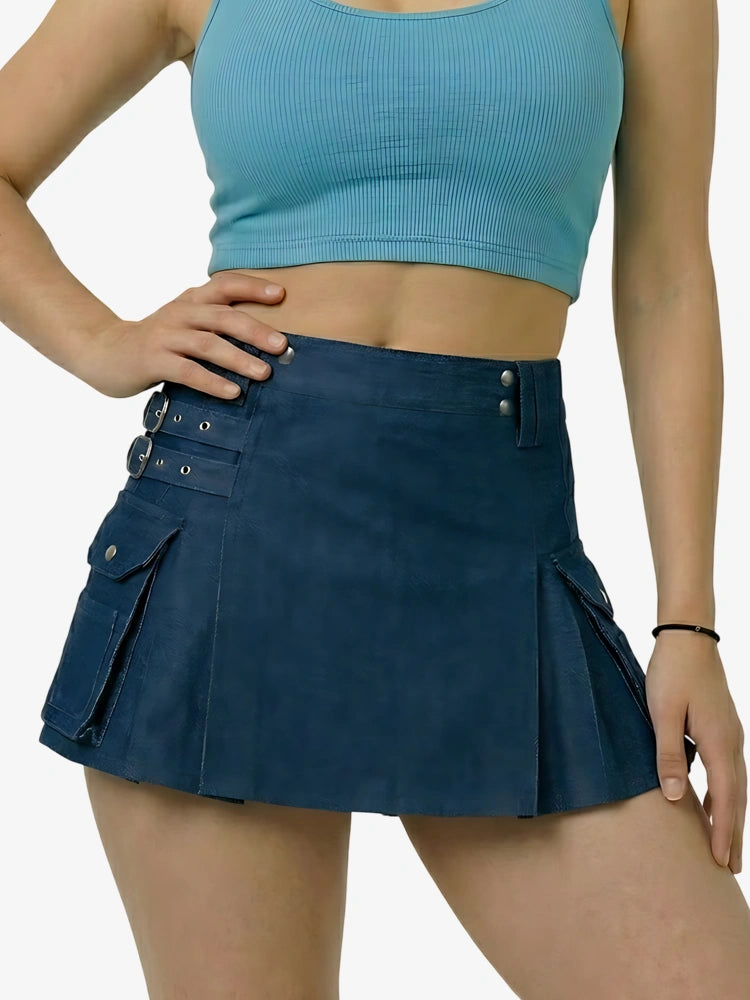 Kilt utility in denim blu da donna