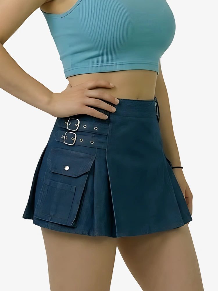 Kilt utility in denim blu da donna