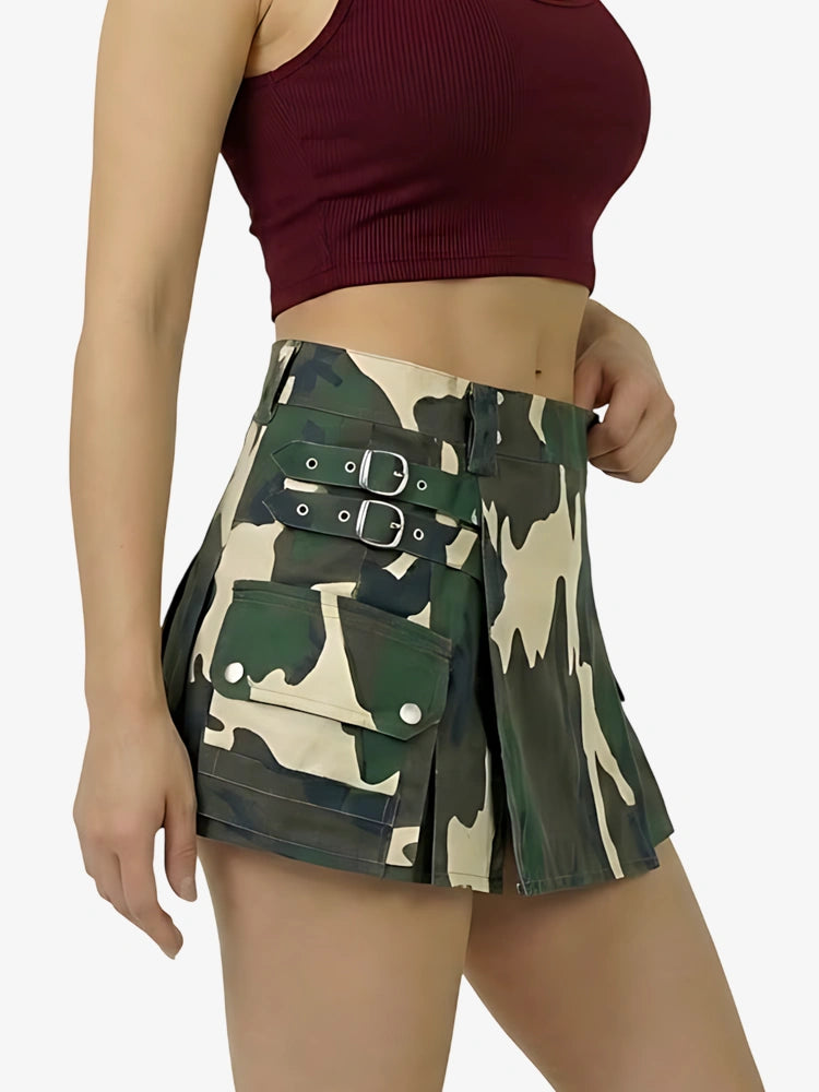 Kilt utility camouflage woodland da donna