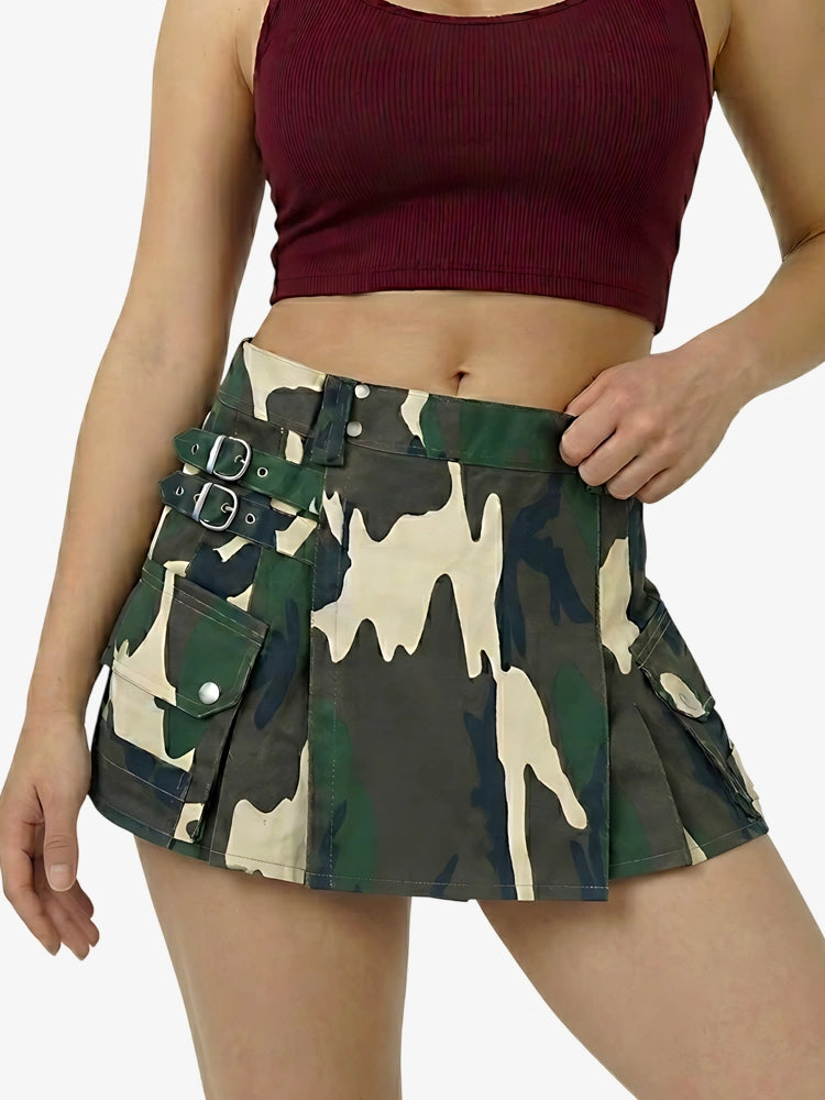 Kilt utility camouflage woodland da donna