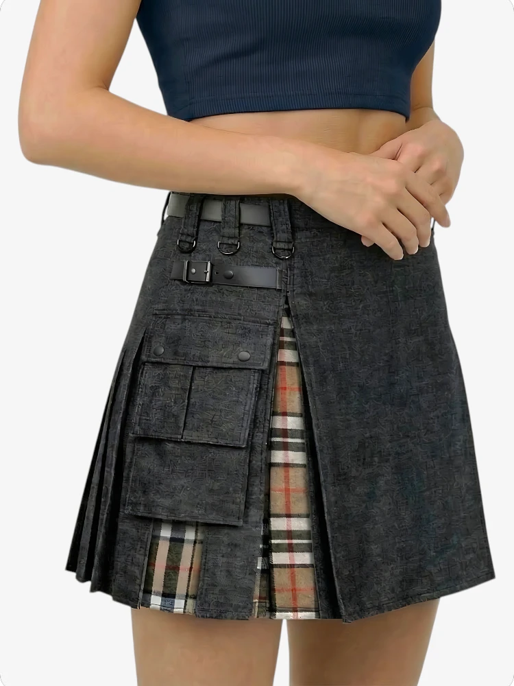Kilt in Denim Nero Campbell Tartan da Donna