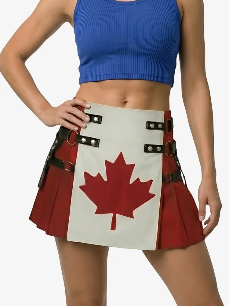 Kilt Ibrido Utility Bandiera Canadese in Cotone da Donna