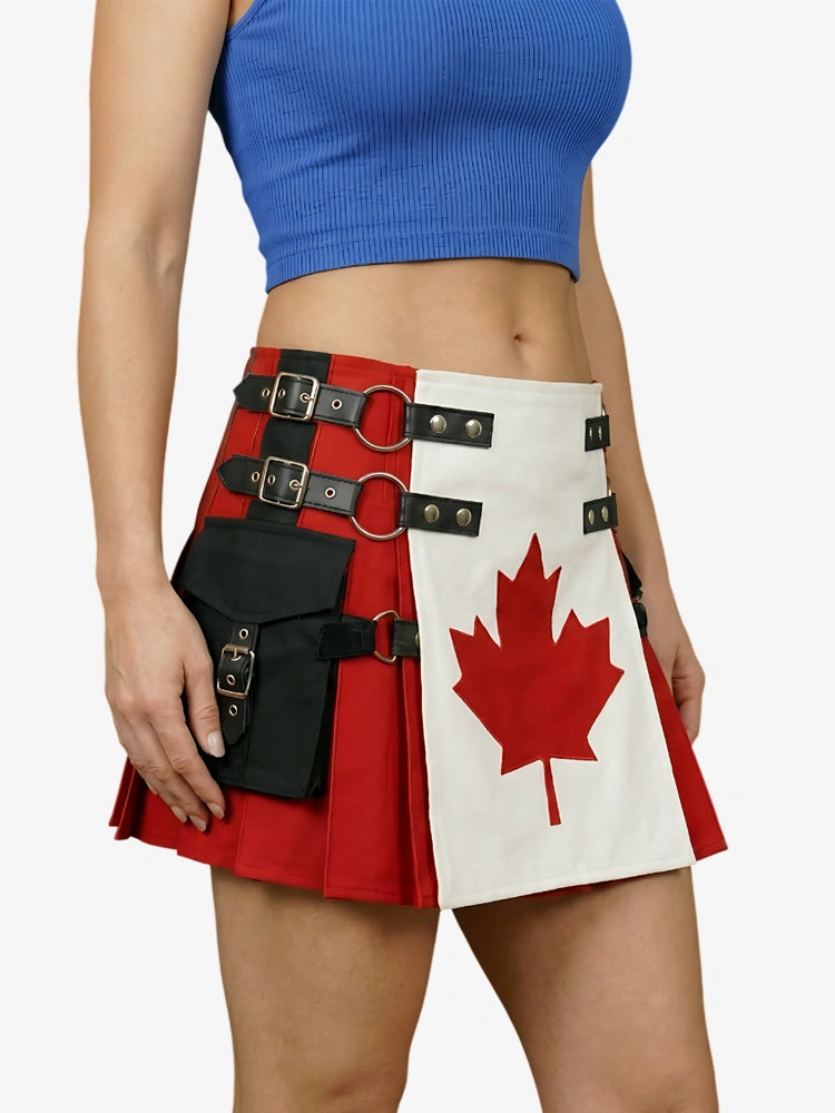 Kilt Ibrido Utility Bandiera Canadese in Cotone da Donna