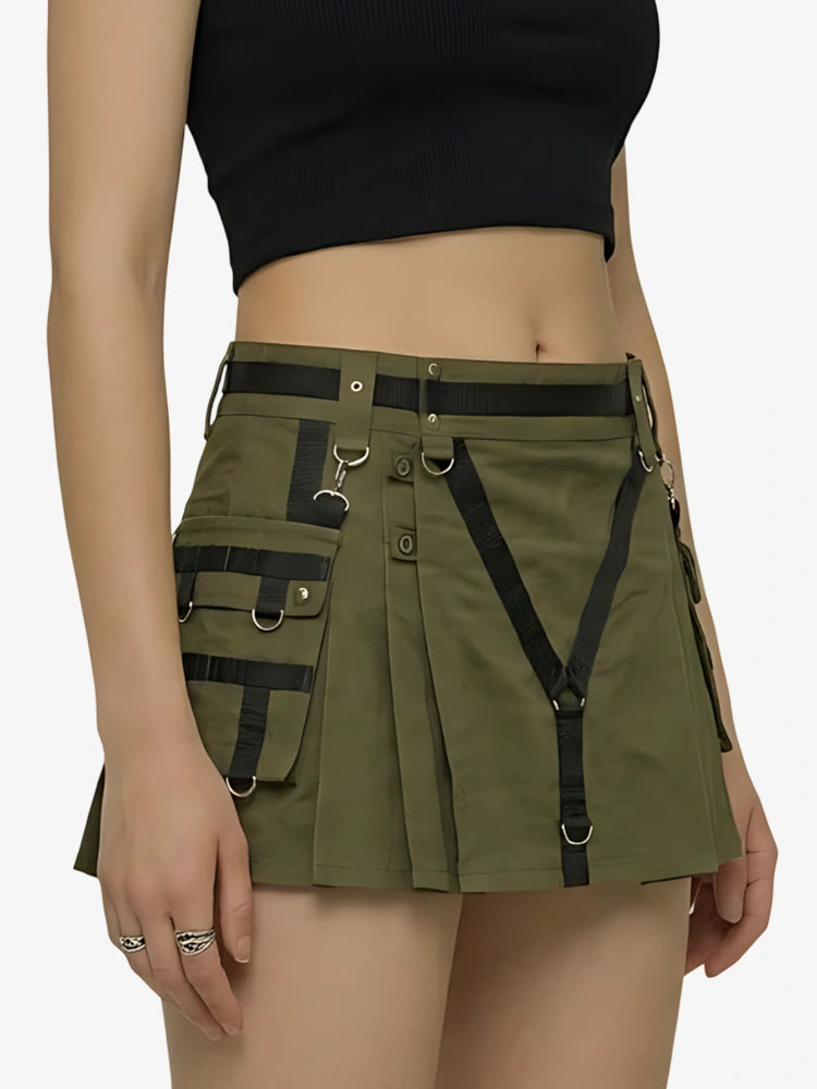 Kilt utility verde oliva in cotone da donna