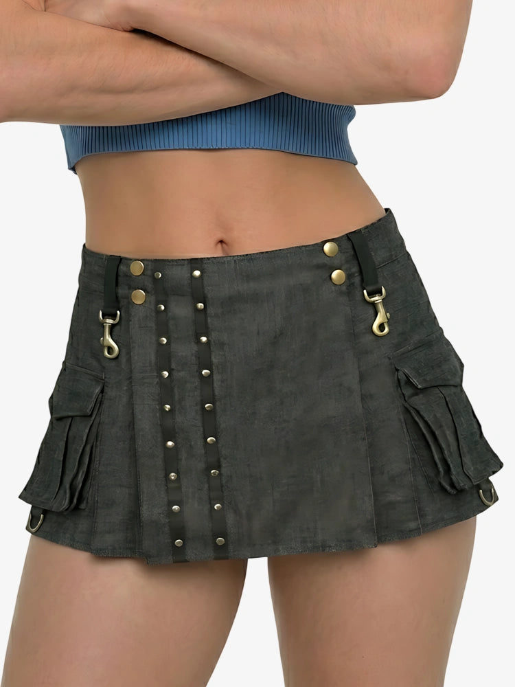 Kilt in denim marrone scuro da donna
