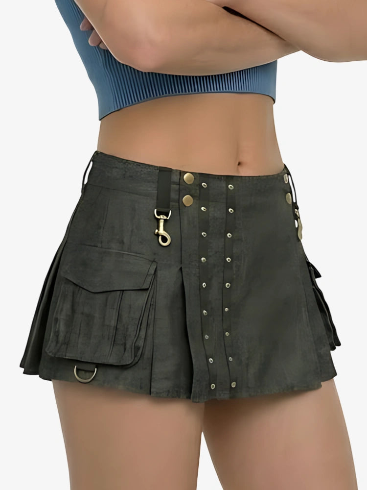 Kilt in denim marrone scuro da donna