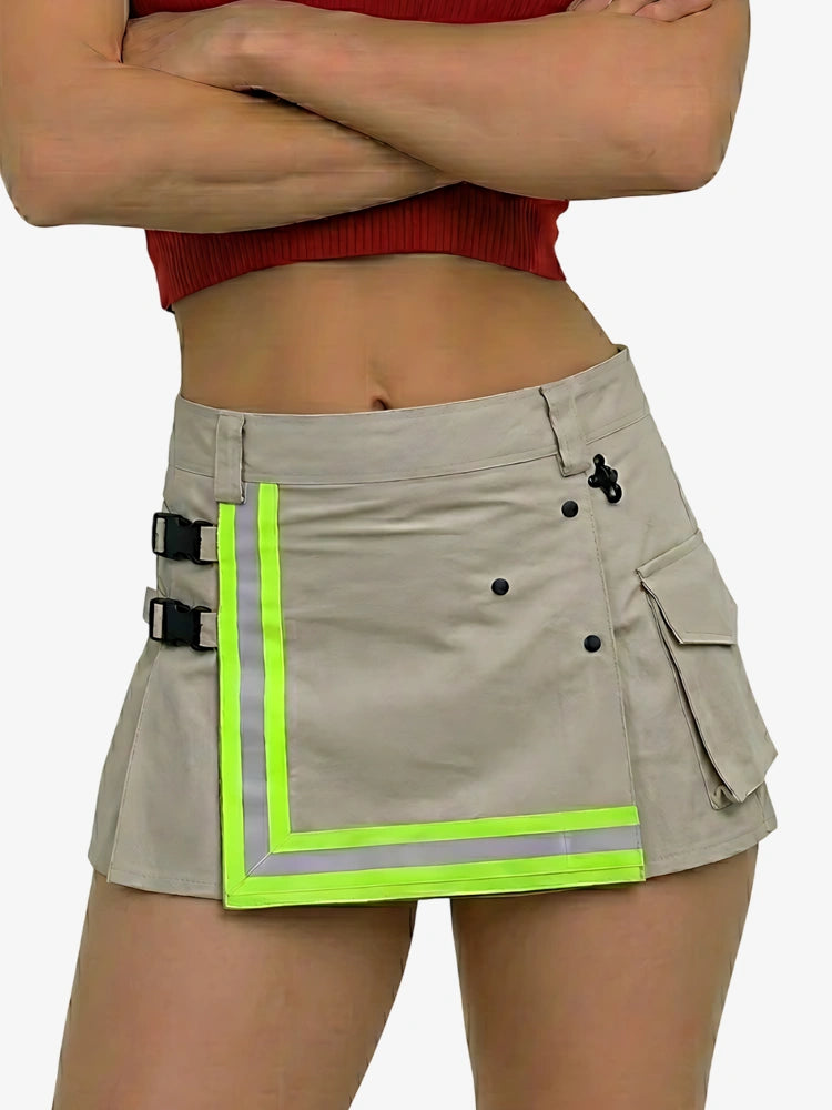 Kilt da pompiere grigio chiaro da donna con strisce riflettenti neon