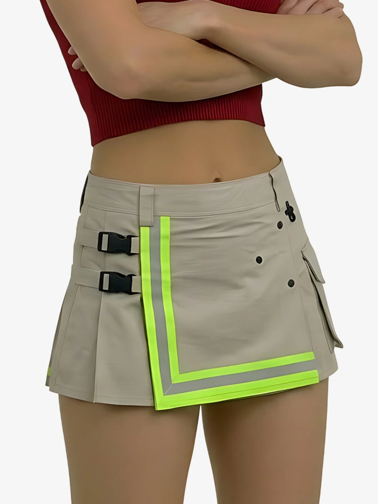 Kilt da pompiere grigio chiaro da donna con strisce riflettenti neon