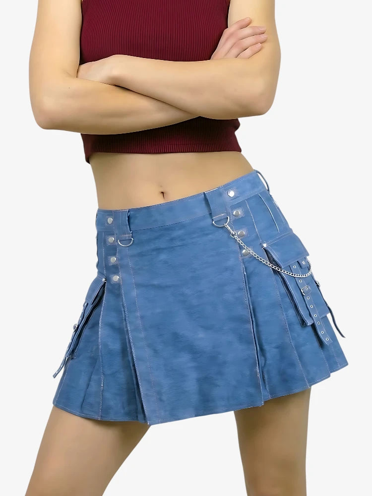 Kilt Moderno in Denim Blu da Donna