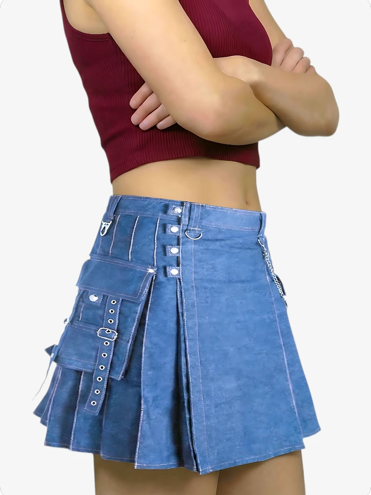 Kilt Moderno in Denim Blu da Donna