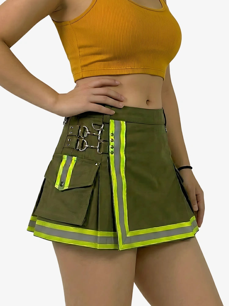 Kilt da pompiere colore oliva da donna