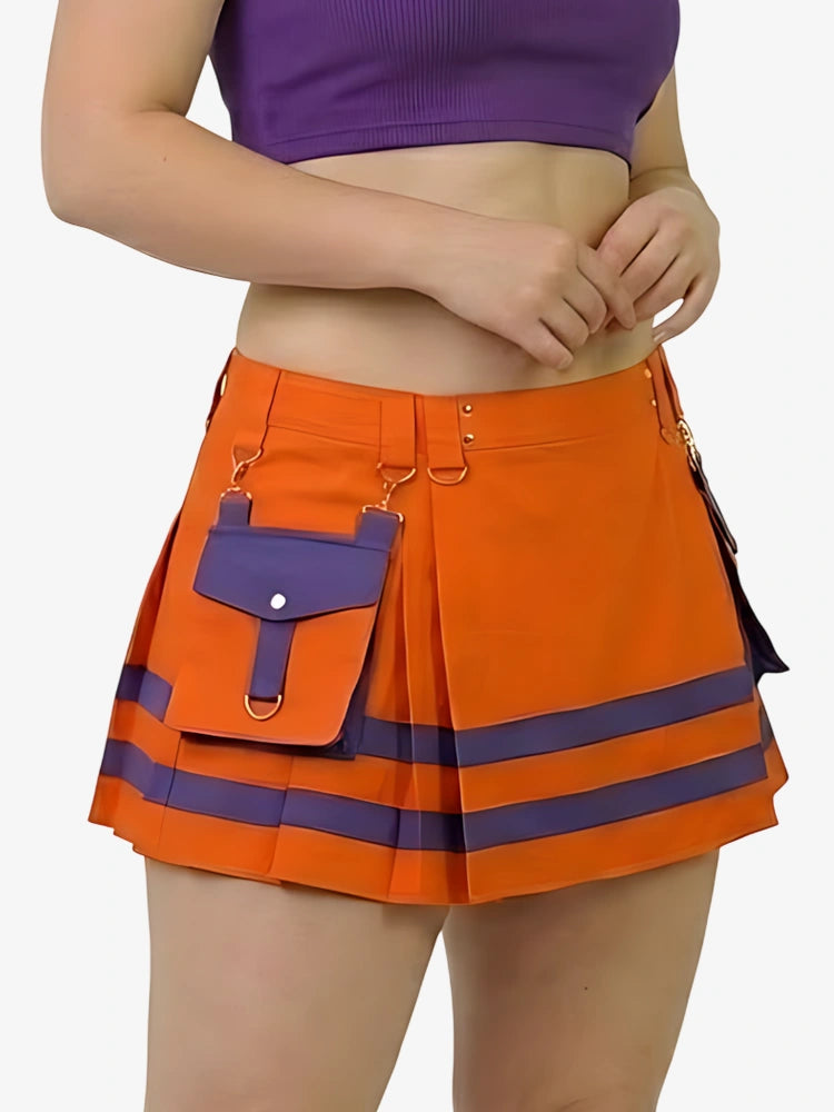 Kilt da pompiere arancione e viola da donna